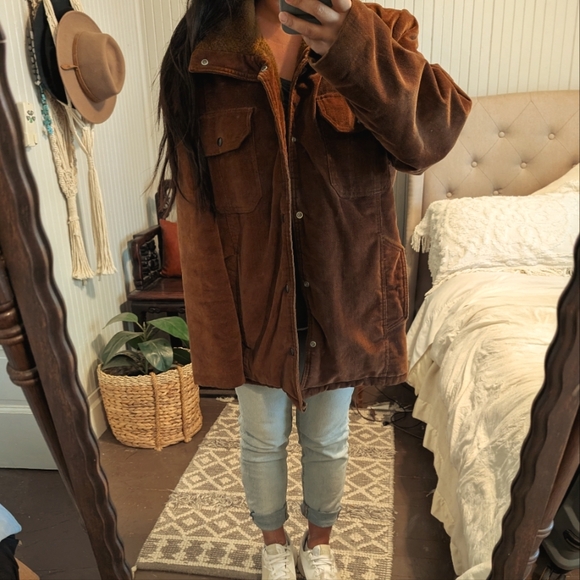 Vintage Men's Sherpa winter coat shearling chocolate brown large chore shirt jac - Picture 3 of 9